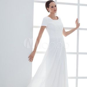 Milanoo chiffon white simple wedding dress 6 NEW
